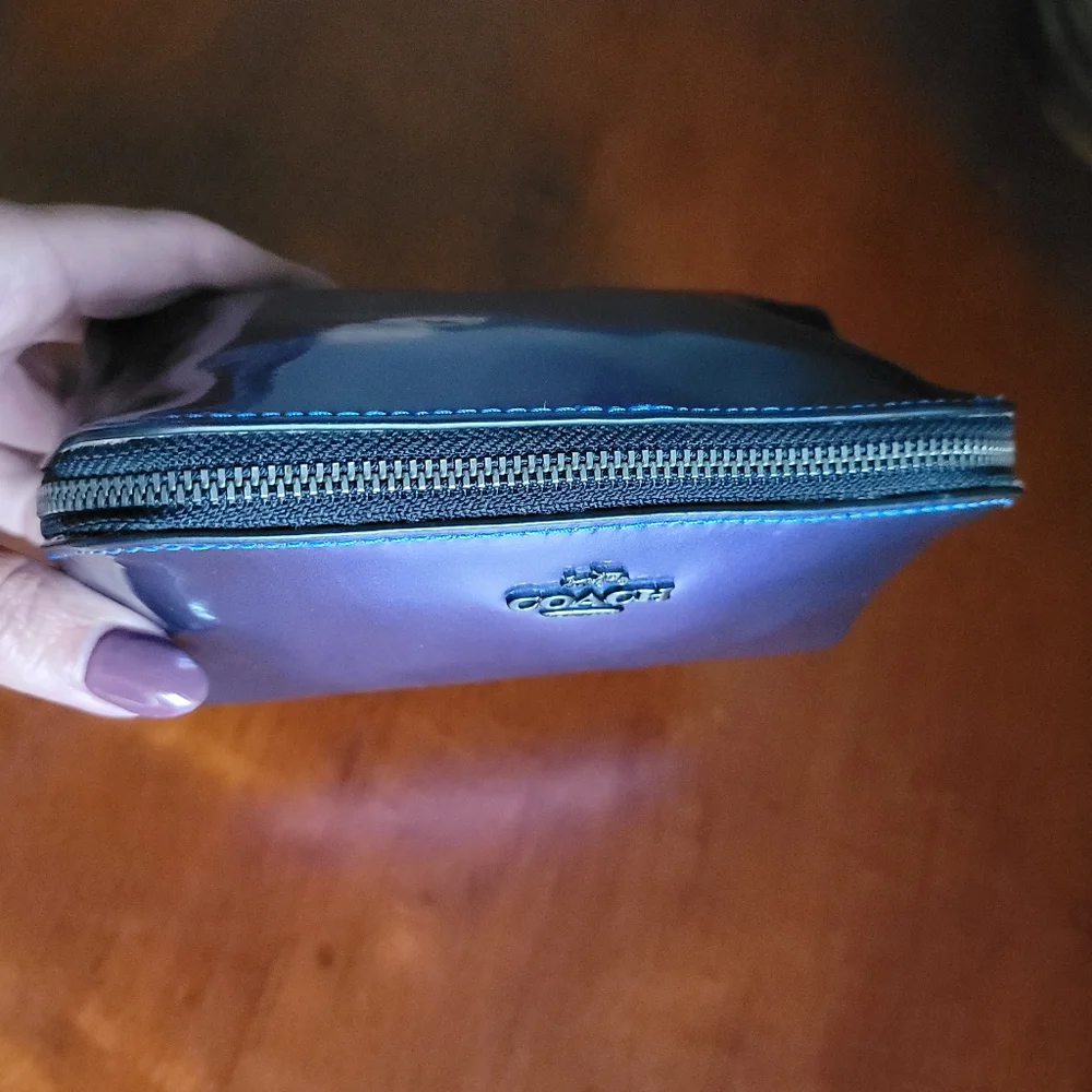 Coach F29412 Holographic Blue Purple Patent Leather Cosmetic Pouch Bag
